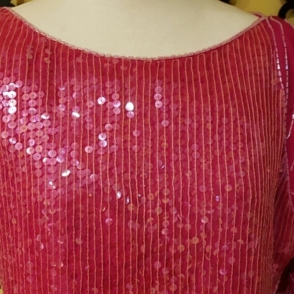 NWT DOMINIQUE 100% SILK VTG PINK SEQUIN BEADED COCKTAIL BLOUSE Size Large - Picture 2 of 8